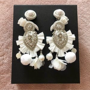 Ranjana Khan White Phoenix Drop Statement Clip-On Earrings (New)
